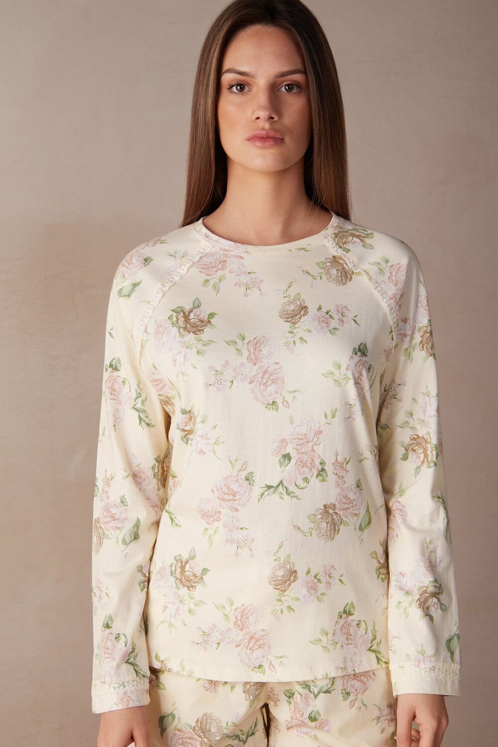 Intimissimi Scent of Roses Long Sleeve Bavlněné T-shirt Print - 205j - Scent Of Roses Print | 6472389-EJ