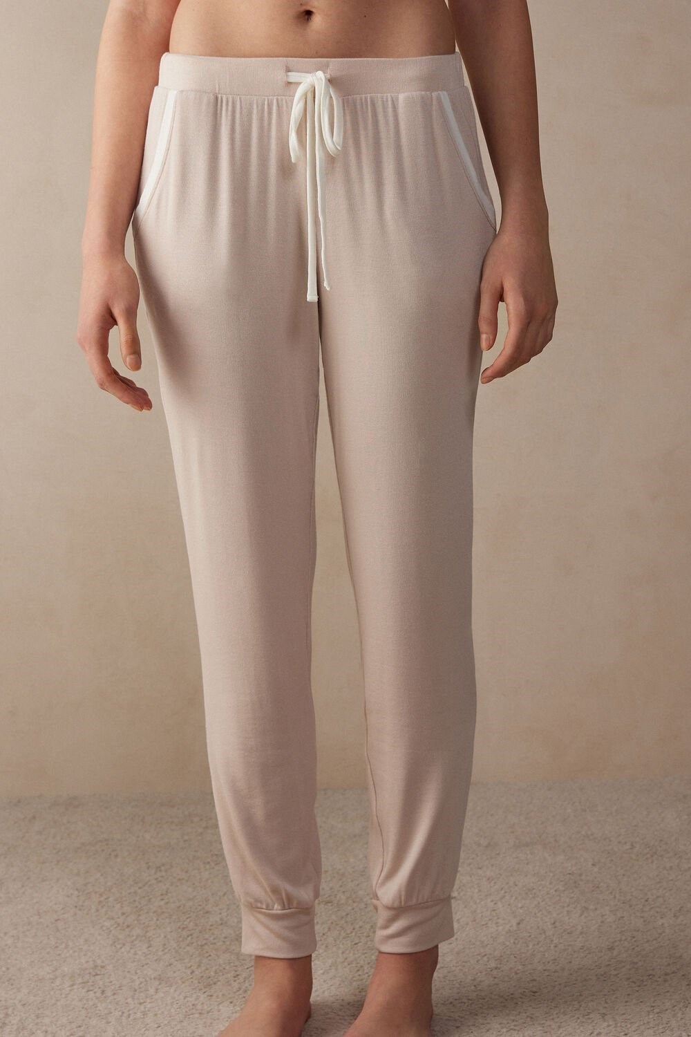 Intimissimi Simple Elegance Full Length Jogger Pants in Modal Růžové Růžové Bílé | 1539067-KM