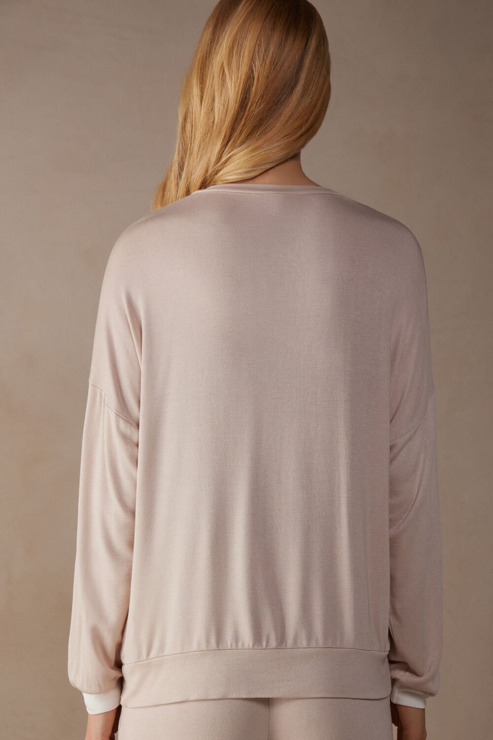 Intimissimi Simple Elegance Long Sleeve Top in Modal Růžové Růžové Bílé | 5347209-GC