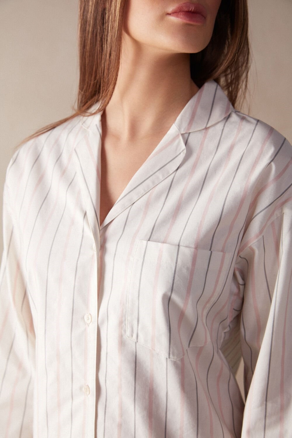 Intimissimi Soft Spring Long Sleeve Button-Up Shirt Bílé Béžový Růžové | 3058612-AM