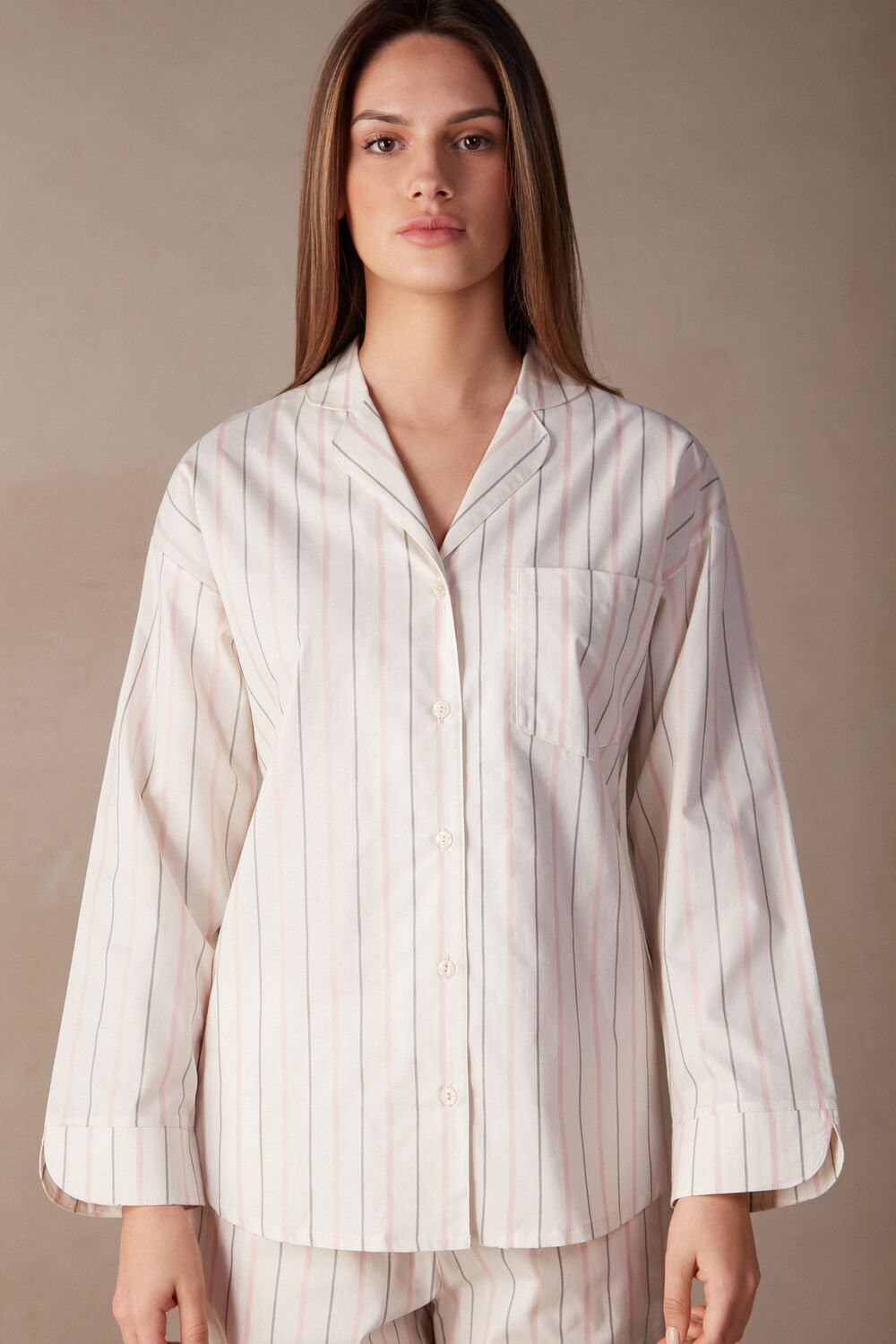 Intimissimi Soft Spring Long Sleeve Button-Up Shirt Bílé Béžový Růžové | 3058612-AM