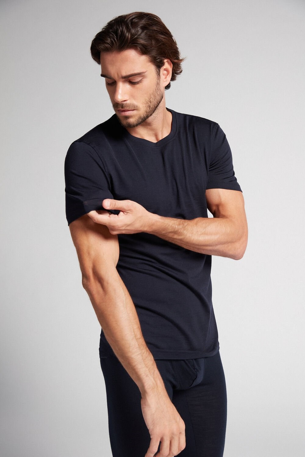 Intimissimi Stretch Merino Vlna Krátké-Sleeve T-Shirt Blankyt Blankyt | 0873259-EP