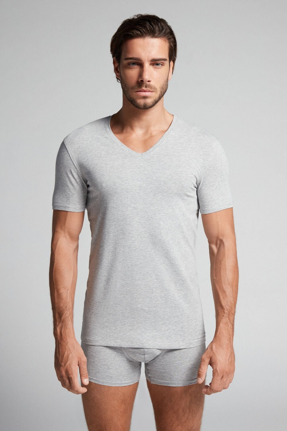 Intimissimi V-neck T-shirt in Stretch Supima® Bavlněné Šedé Světle Šedé | 6387952-SI