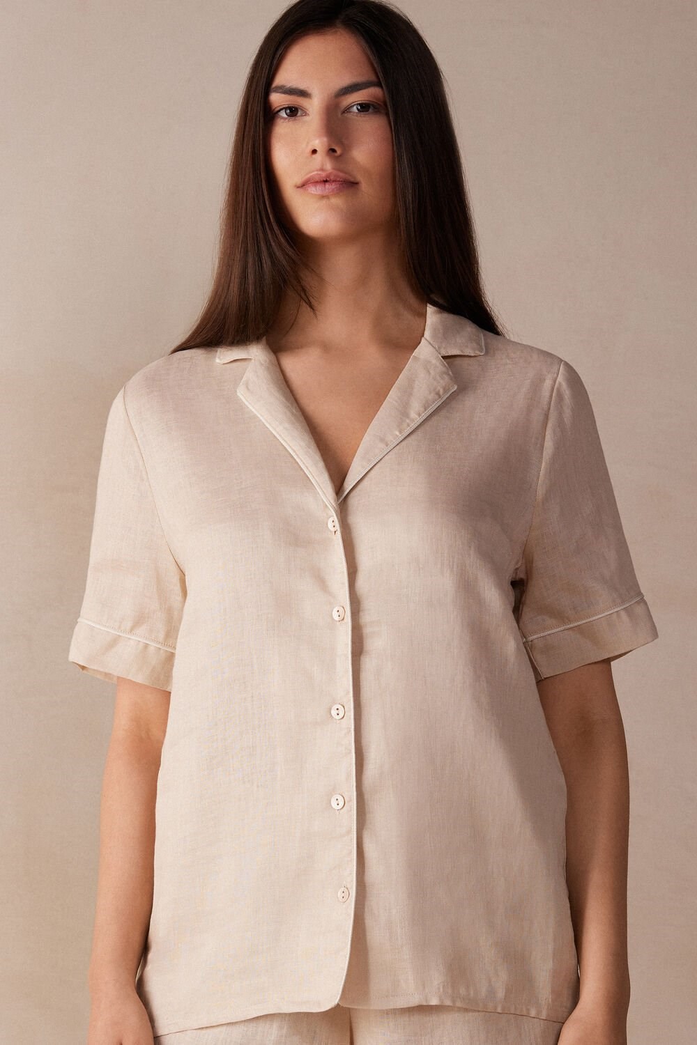 Intimissimi Yacht Night Linen Krátké Sleeve Shirt Béžový | 2740935-UG